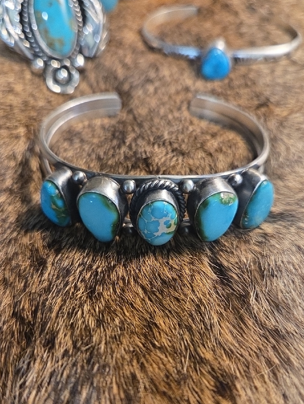 Silver Turquoise Multi-Stone Cuff Bracelet - Women Jewelry